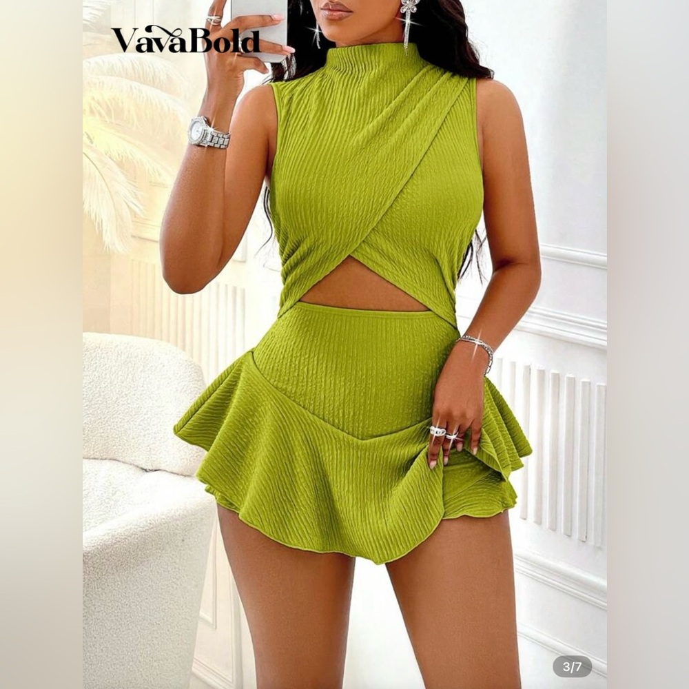 Lime Green Sleeveless Cutout Romper